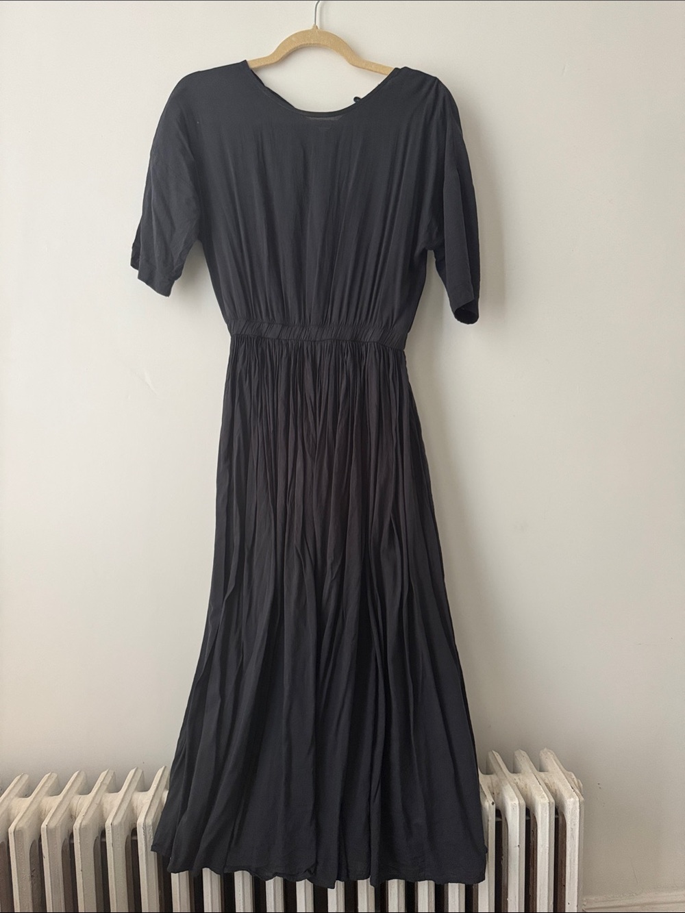 Black Crane Pleated Midi Maxi Dress